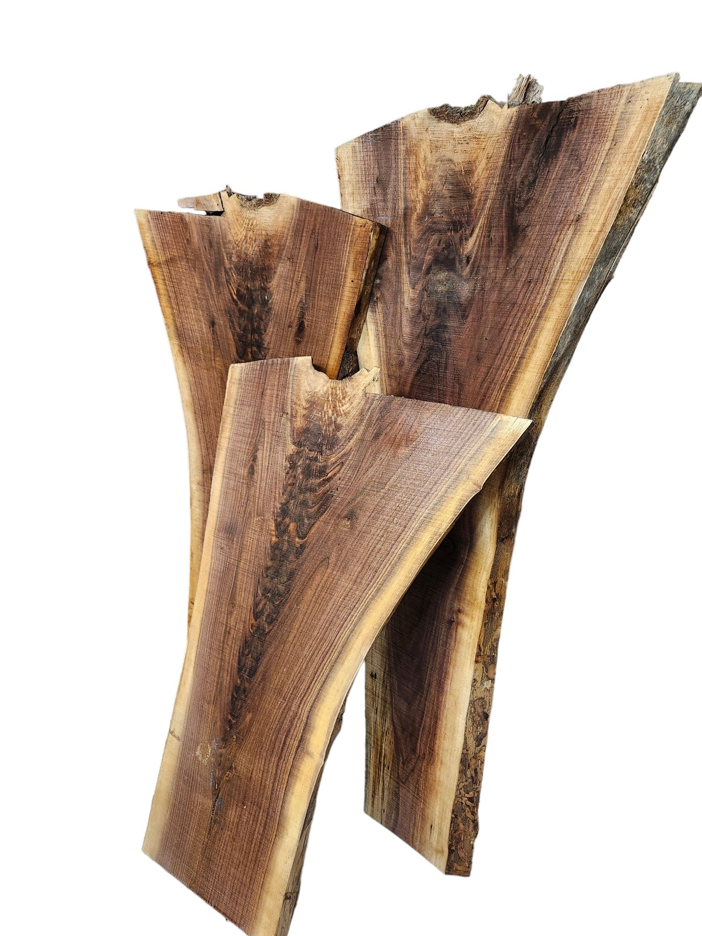 3 Pack Black Walnut Crotch Figure Live Edge Slabs **FREE SHIPPING**