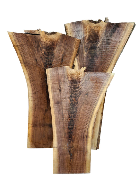 3 Pack Black Walnut Crotch Figure Live Edge Slabs **FREE SHIPPING**