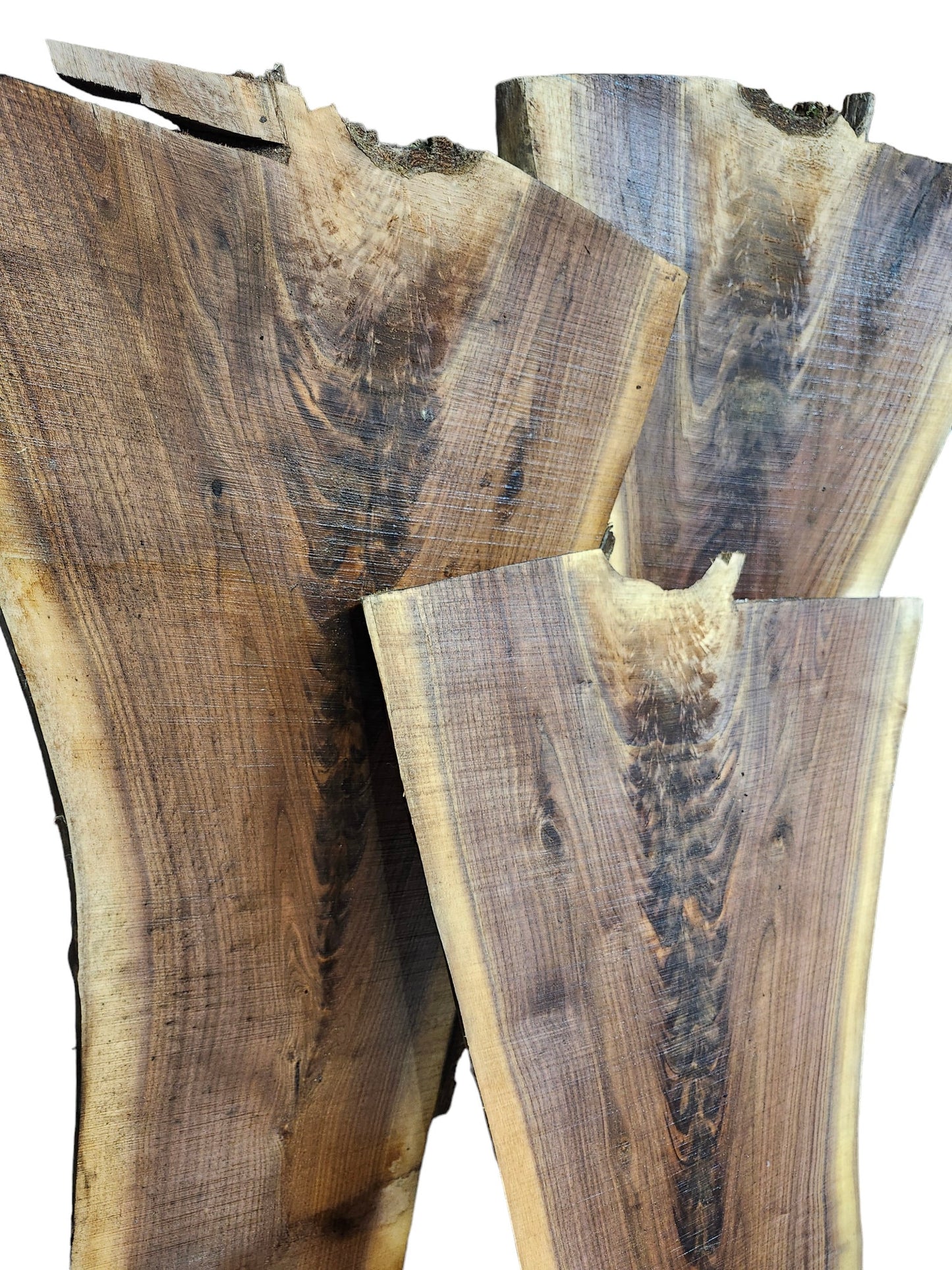 3 Pack Black Walnut Crotch Figure Live Edge Slabs **FREE SHIPPING**