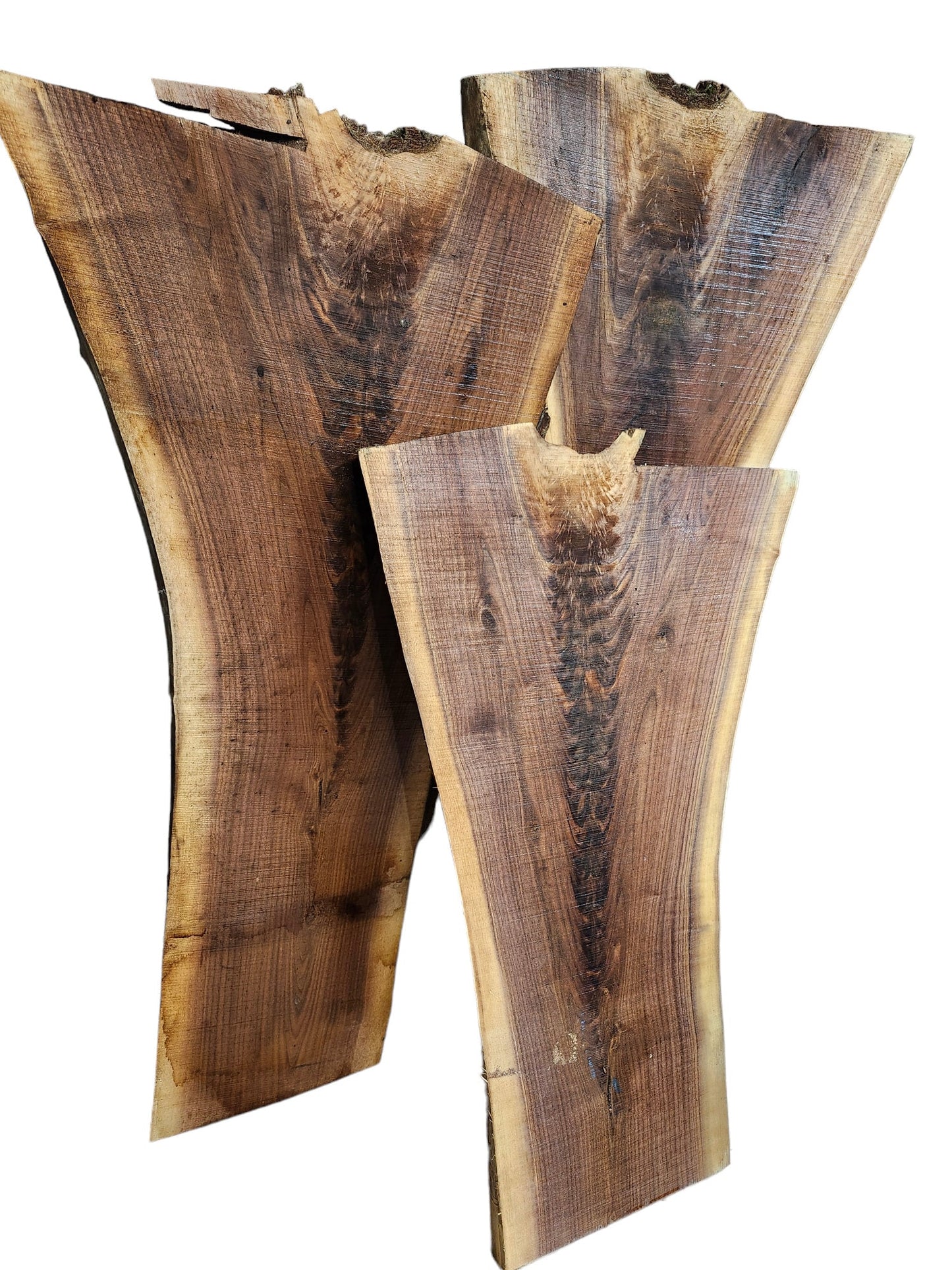 3 Pack Black Walnut Crotch Figure Live Edge Slabs **FREE SHIPPING**