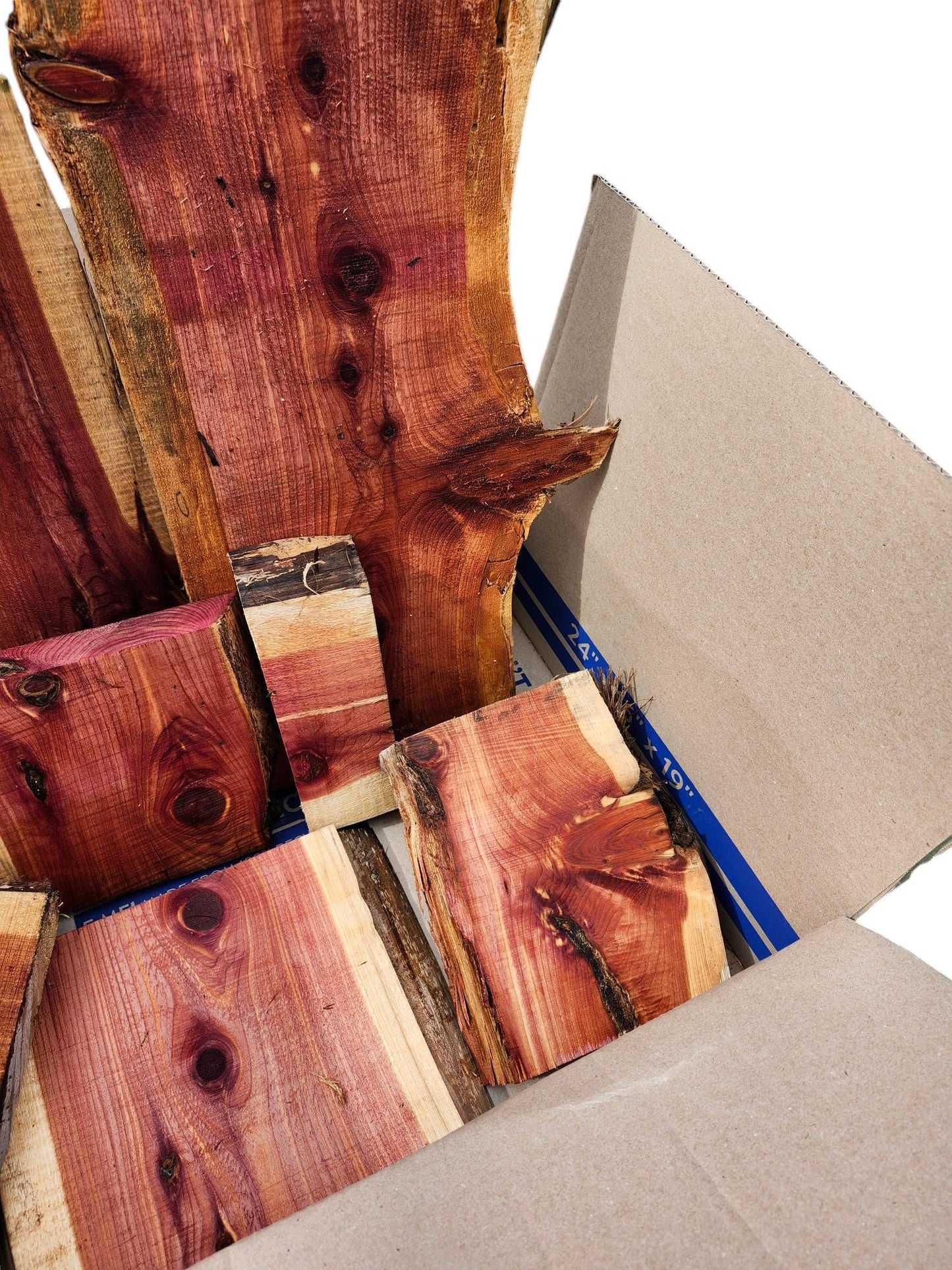 Aromatic Eastern Red Cedar Live Edge Assortment Box 20 lbs - Great for gift makers!