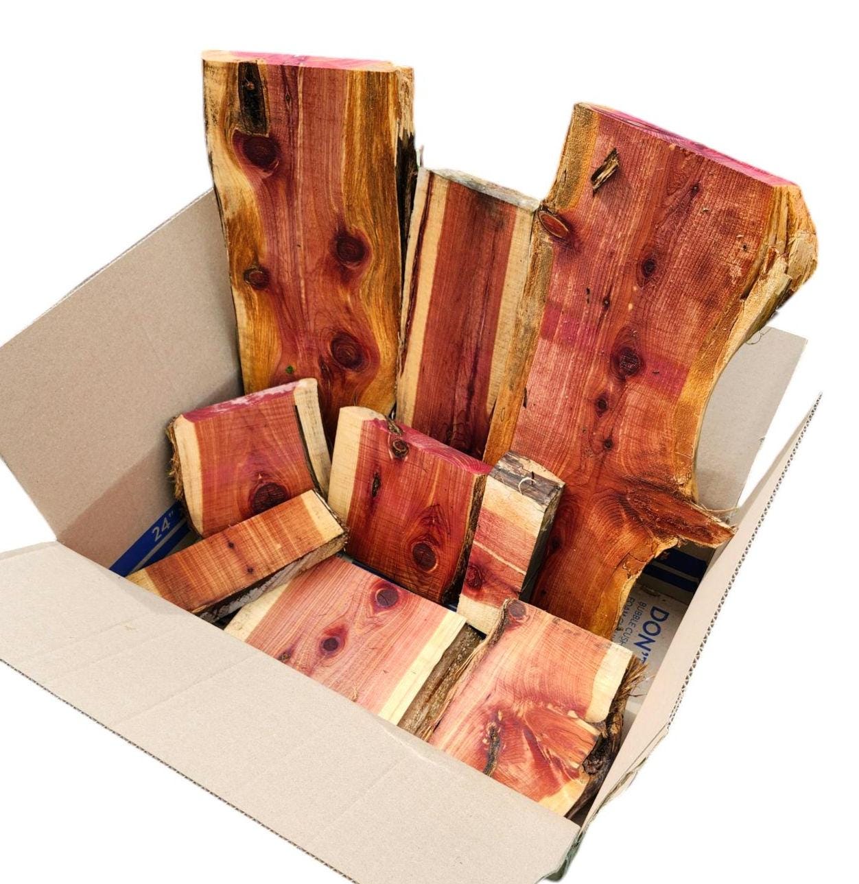 Aromatic Eastern Red Cedar Live Edge Assortment Box 20 lbs - Great for gift makers!